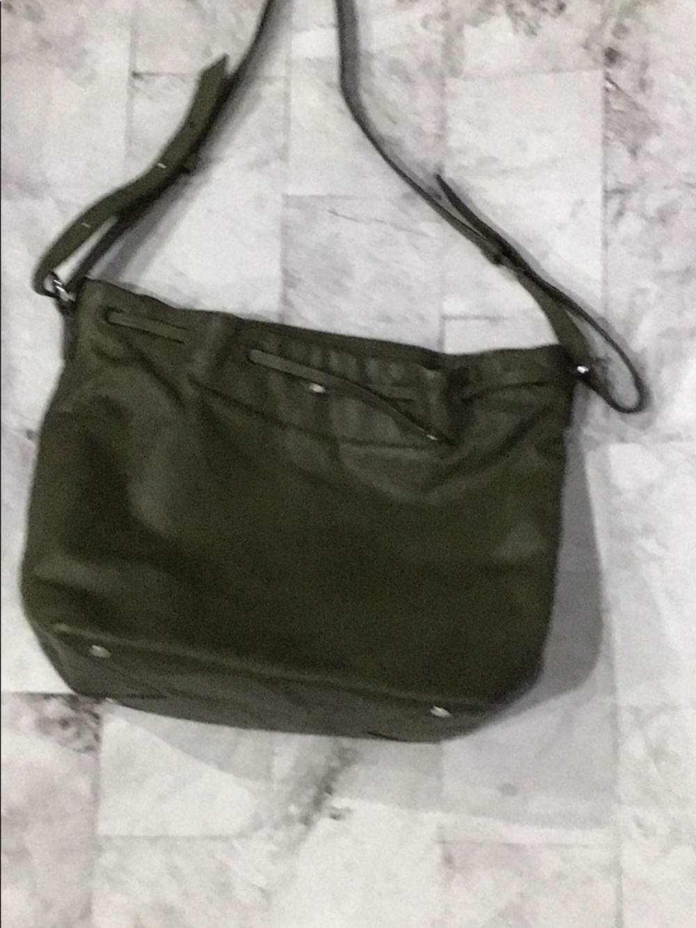banana republic green draw string genuine leather bag